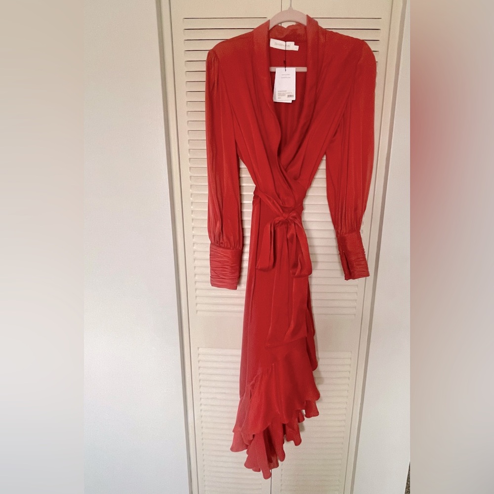 Zimmermann Midi Wrap dress Size 1 NWT in Crimson